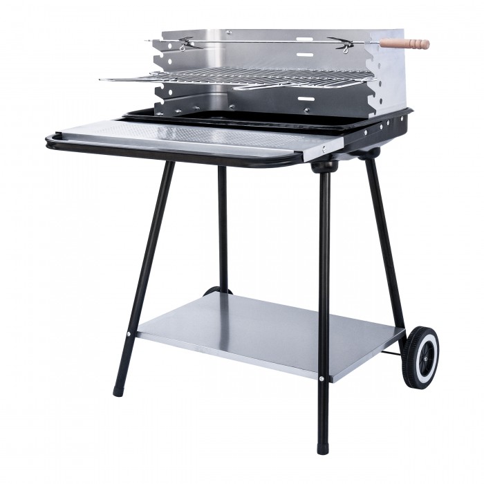 Rectangular charcoal grill with spit